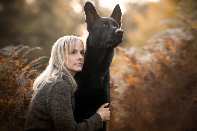 Schwarzer Schaeferhund im Farn